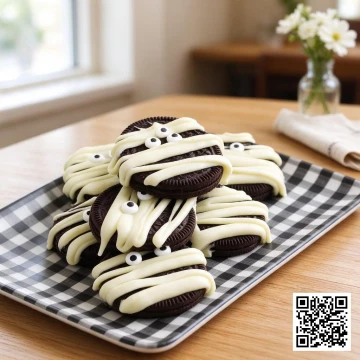 Bánh cookies xác ướp Halloween làm từ socola đen và trắng, trang trí mắt đường, ngộ nghĩnh cho bé