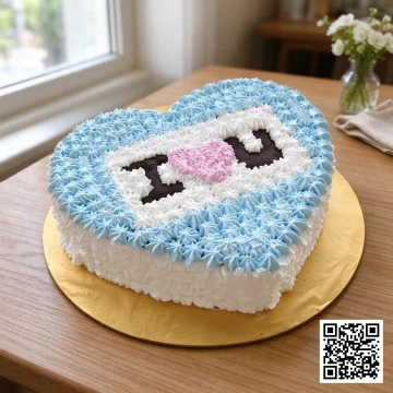 Bánh kem tươi hình trái tim màu xanh trắng, trang trí chữ "I U" lãng mạn, phù hợp tặng người yêu, vợ chồng dịp sinh nhật, kỷ niệm.