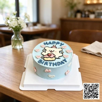 Bánh sinh nhật hình chú chó Maltese hoạt hình màu pastel, trang trí fondant 3D, tặng bé gái.