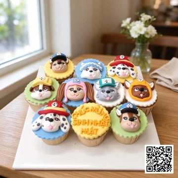 Set bánh cupcake Paw Patrol 3D trang trí fondant hình các nhân vật Chase, Marshall, Skye cho bé trai