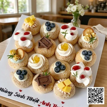 Set bánh su kem mini decor trái cây tươi, bánh quy, chocolate, phong cách Hàn Quốc